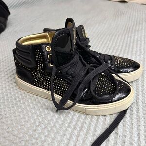 AUTHENTIC Yves Saint Laurent Black and Gold Interior High Top Sneakers